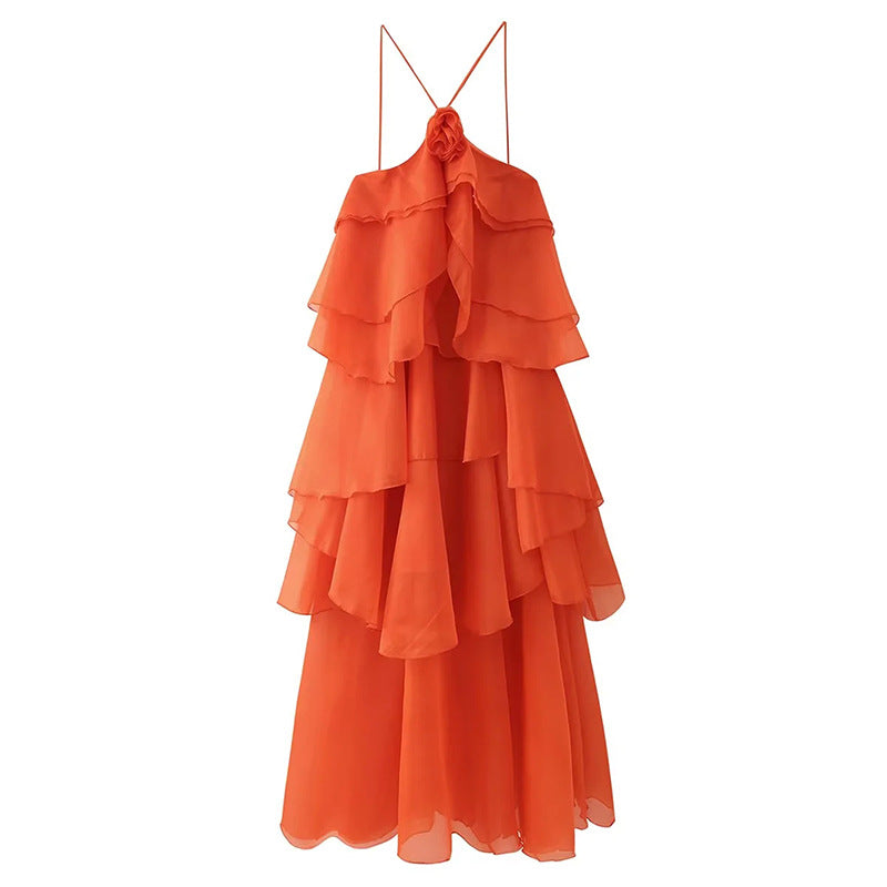 Dress women's autumn new fashion neck sleeveless design multi-layer ruffle edge suspender dress - Seldom Seen Styles