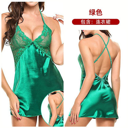 Women's Satin Lace Chemise Nightgown Sexy V Neck Sleep Dress Silk Feel Babydoll Lingerie Nightwear with Adjustable Straps