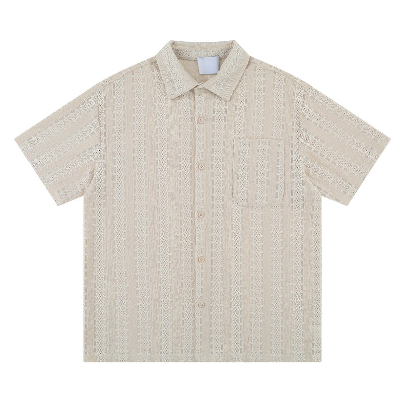 Vintage Embroidered Hollow Out Cuban Shirt