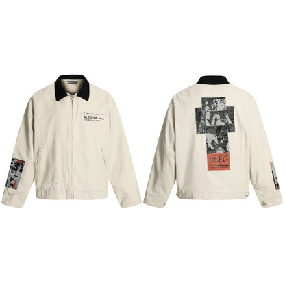 Oversized Vintage Tooling Jacket Loose Fit Cotton Cargo Streetwear Spring Fall Unisex Short Coat | Retro Haul