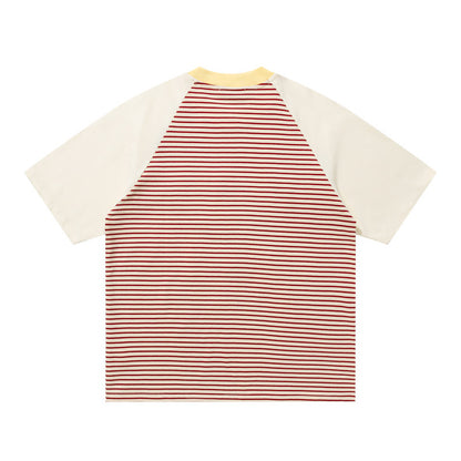 Bear Graphic Raglan Stripe T-Shirt Short Sleeve Oversized Casual Summer Streetwear Tee | Stripe Bear Tee