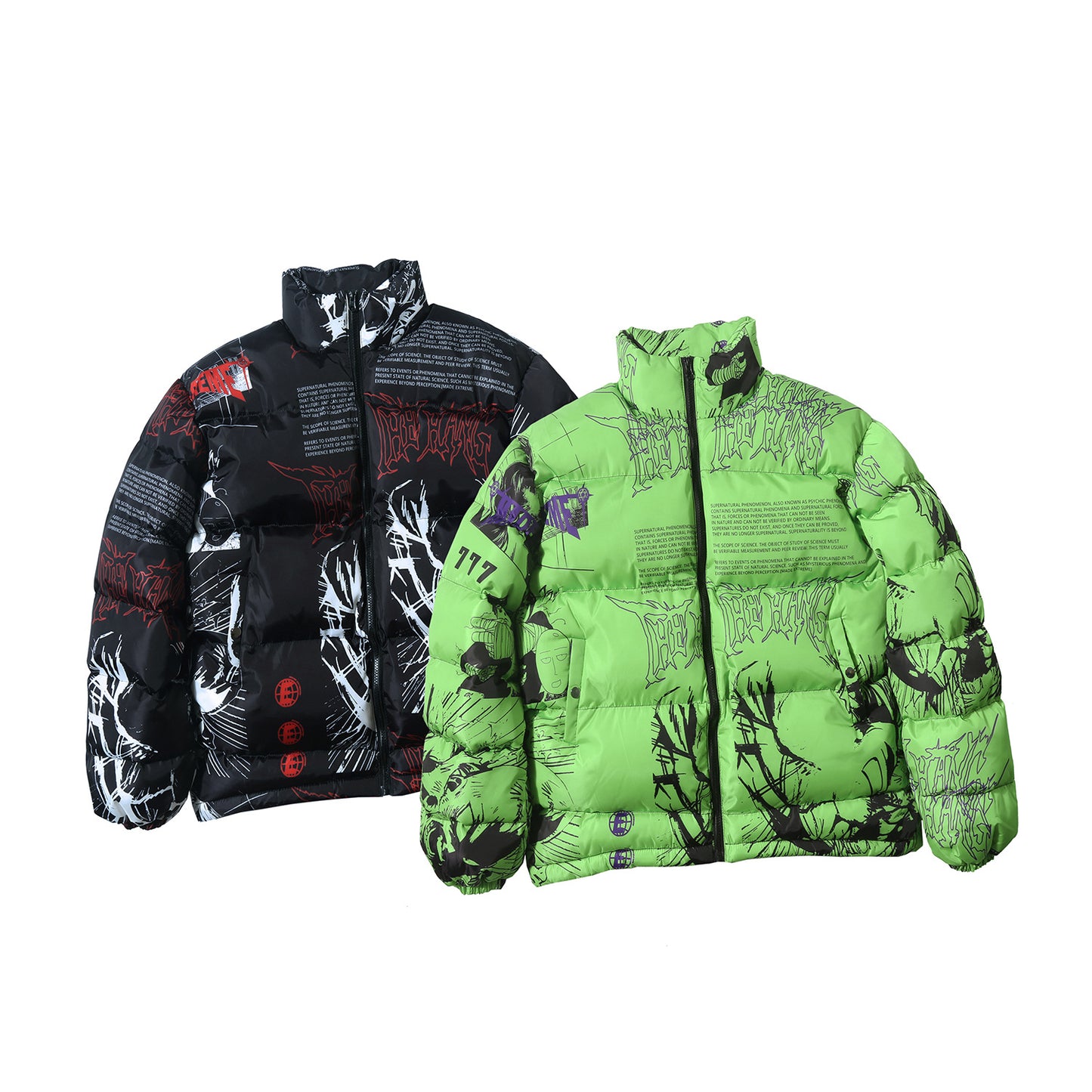 Women's Anime Full Print Thickened Puffer Cotton Jacket Street Style Couple Guochao Warm Winter Coat Unisex | Anime Puffer
