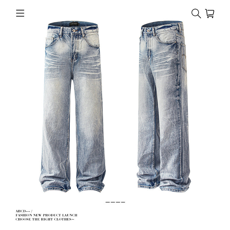 Seakoff Vintage Washed Wide-Leg Distressed Jeans