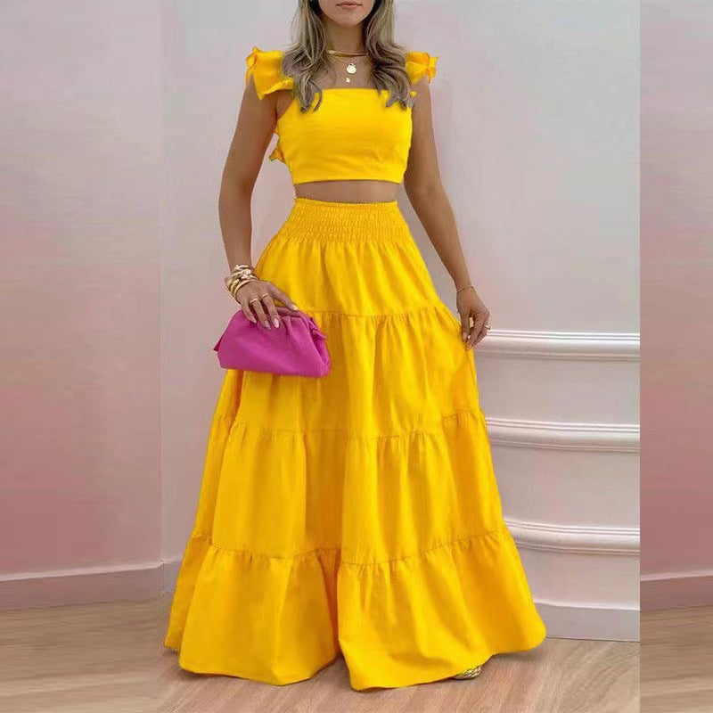 Women's Two Piece Maxi Skirt Set Sleeveless Crop Top Summer Vacation Outfit - Seldom Seen Styles