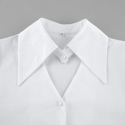 Design sense French teamperament pure cotton horn sleeve shirt spring and summer personalized fashion commuter new shirt