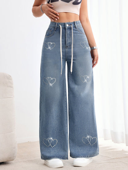 Heart Beaded Metal Jeans