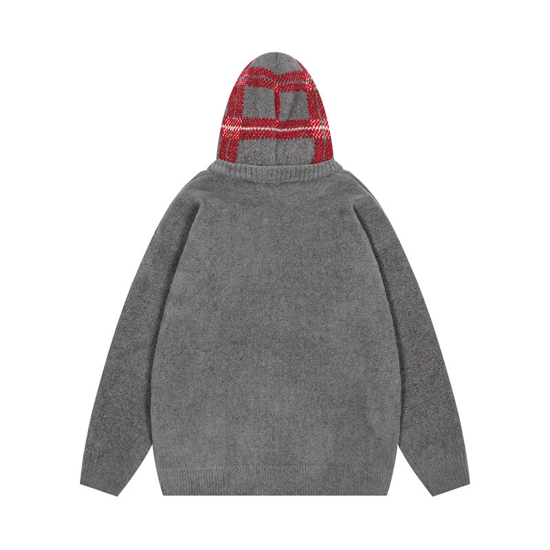 Korean Hooded Zip Knit Sweater Thickened Retro Couple Casual Street Trendy | Hood Zip Knit