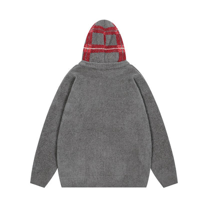 Korean Hooded Zip Knit Sweater Thickened Retro Couple Casual Street Trendy | Hood Zip Knit