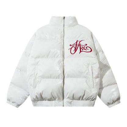 Women's High Street Letter Embroidery Removable Fur Collar Puffer Jacket Warm Oversized Winter Cotton Coat Unisex | Fur Collar Puffer