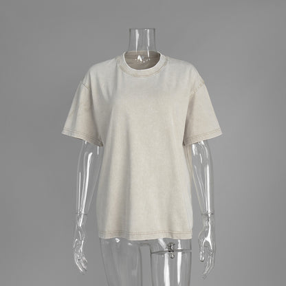 Washed and old short-sleeved T-shirt summer relaxation casual round neck washed polished short-sleeved T-shirt