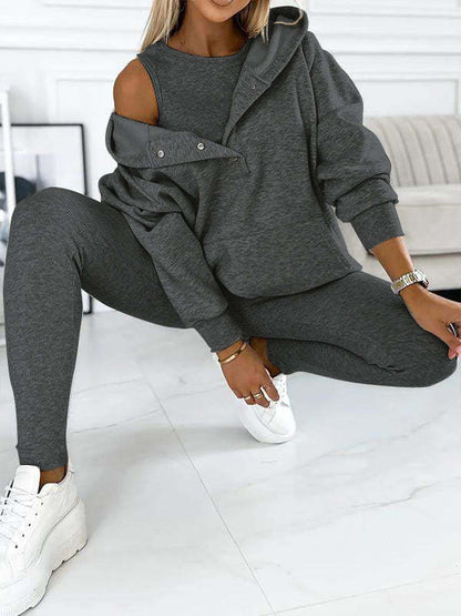 Women's Three Piece Lounge Set Hooded Sweatshirt Tank Top and Leggings Matching Tracksuit Casual Athleisure Outfit