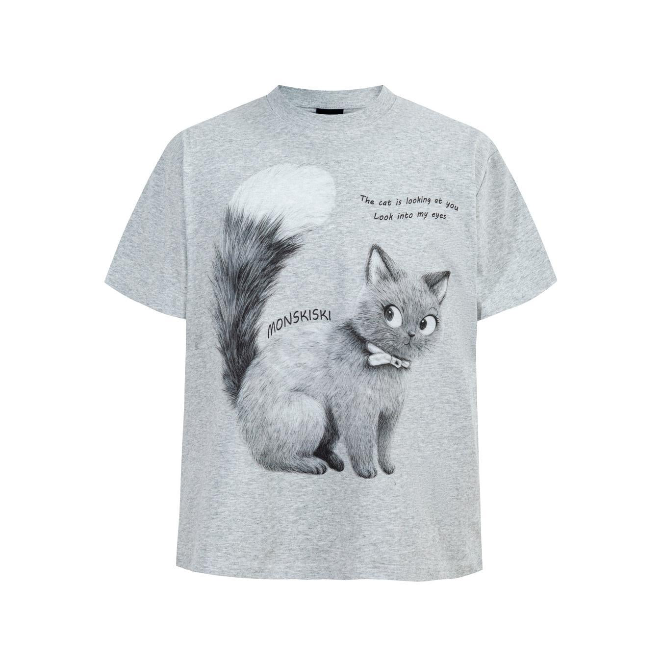 Cat Letter Print Short Sleeve T-Shirt Ice Fabric Cooling UPF50 Quick Dry Loose Fit Streetwear Couple Summer Casual Tee | Cool Cat Tee