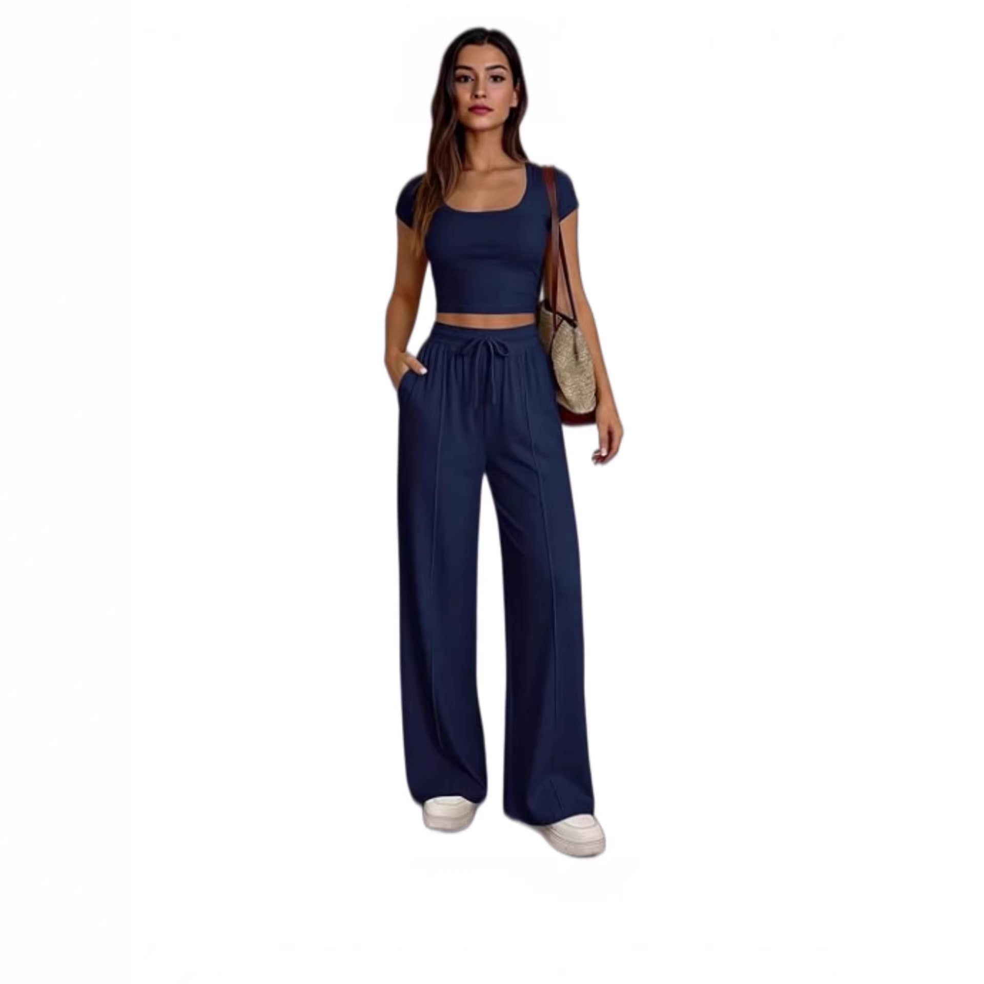 Women's Short Sleeve Slim Two Piece Set Casual Trousers Commuter Suit Summer Vacation Outfit - Seldom Seen Styles