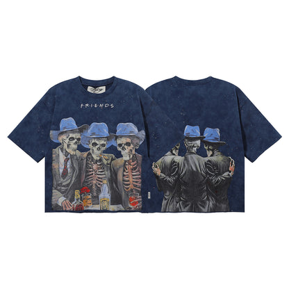 DARKAGE Skull Biker Lightning Vintage Washed Heavyweight Tee