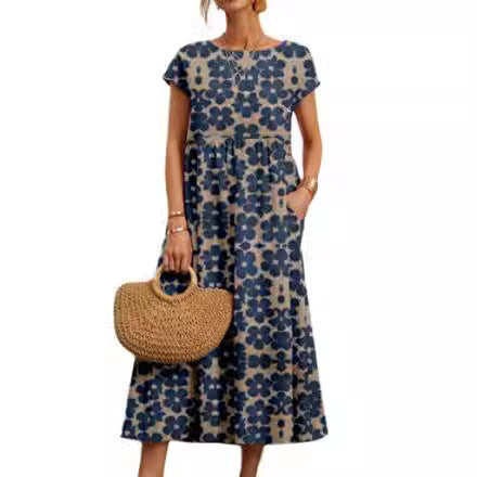 Women's Printed Cotton Linen Maxi Dress Casual Loose Summer Dress - Seldom Seen Styles