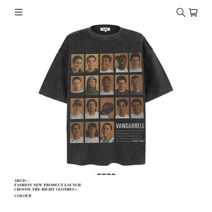 VANCARHELL 16-Grid Cartoon Avatars Graphic Tee