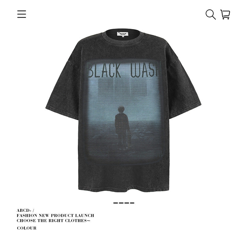 VANCARHELL Infomania Cat Hidden Stroke Black Wash T-shirt