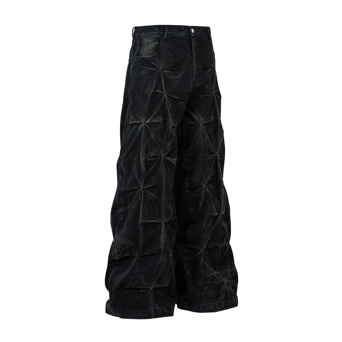 Heavy Washed Distressed Pleated Baggy Jeans
