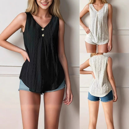 Women's Sleeveless V Neck Blouse Button Front Tank Top Casual Loose Fit Summer Tunic Top