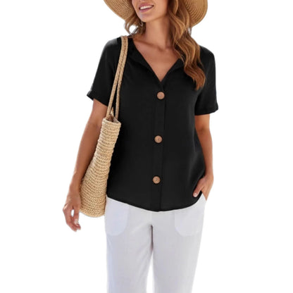 Women's Loose Casual Short Sleeve V-Neck Top Solid Color Summer Vacation Outfit