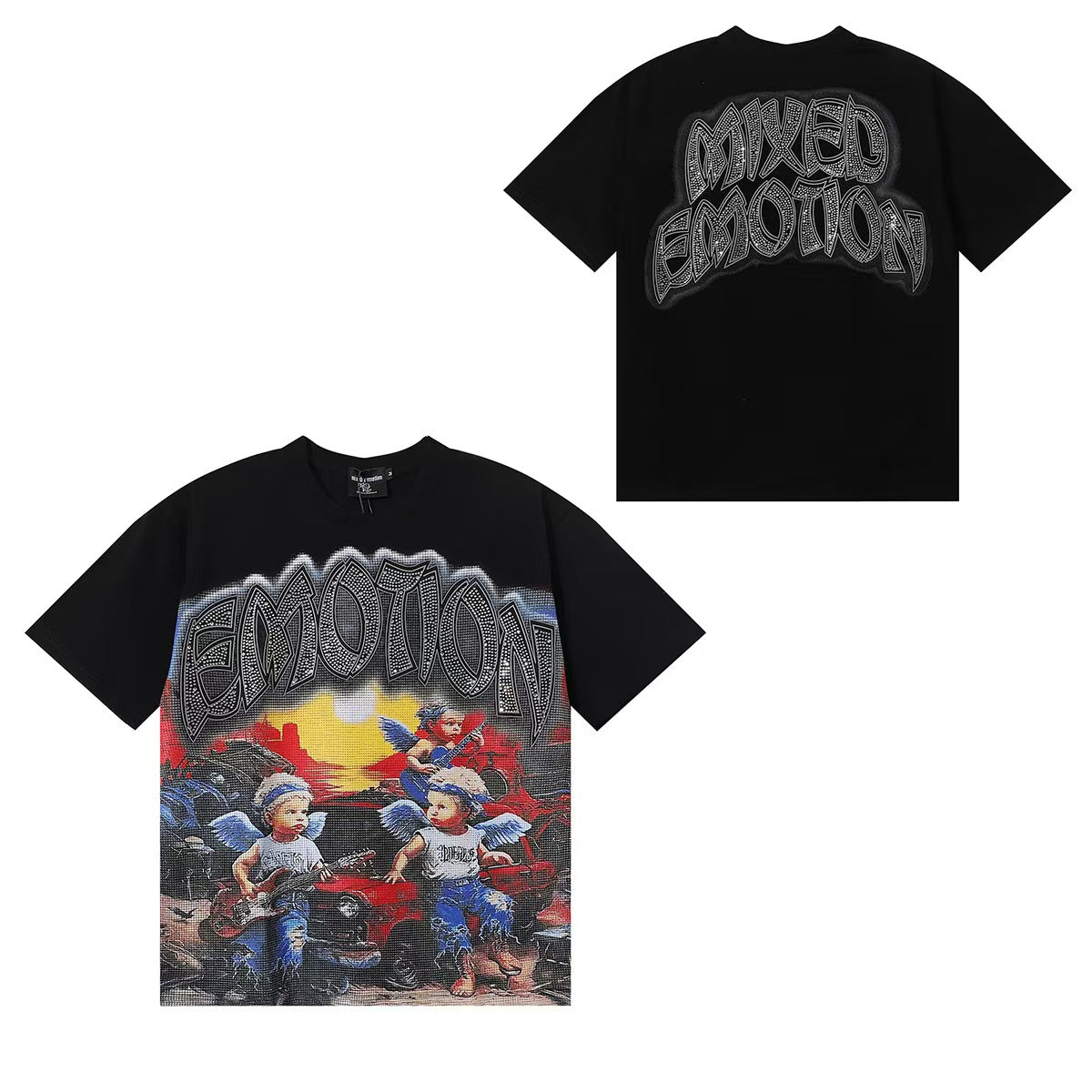 MIXED EMOTIONS Diamond Angel Jetski Rhinestone Tee
