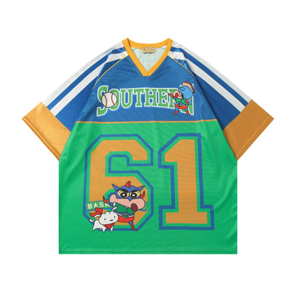 Cartoon Series Sports Jersey Short Sleeve T-Shirt Loose Fit Niche Couple Casual Streetwear Versatile Tee | Toon Jersey Tee