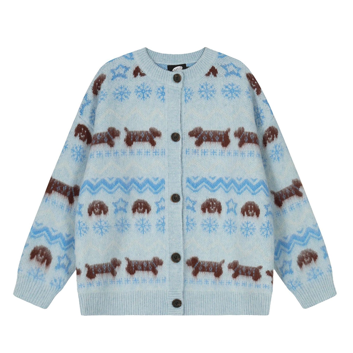 Women's Retro Puppy Jacquard Cardigan Sweater Loose Oversized Knitted Jacket Lazy Style Autumn Winter Unisex | Puppy Knit Cardi