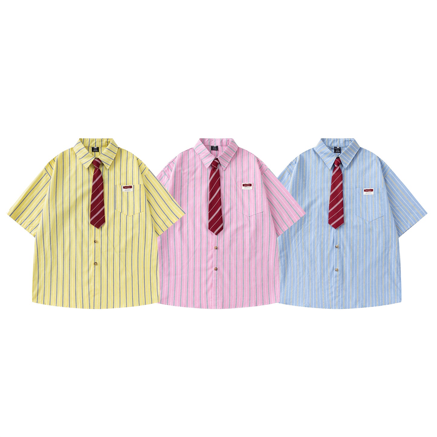 Striped Short-Sleeve Shirt with Tie