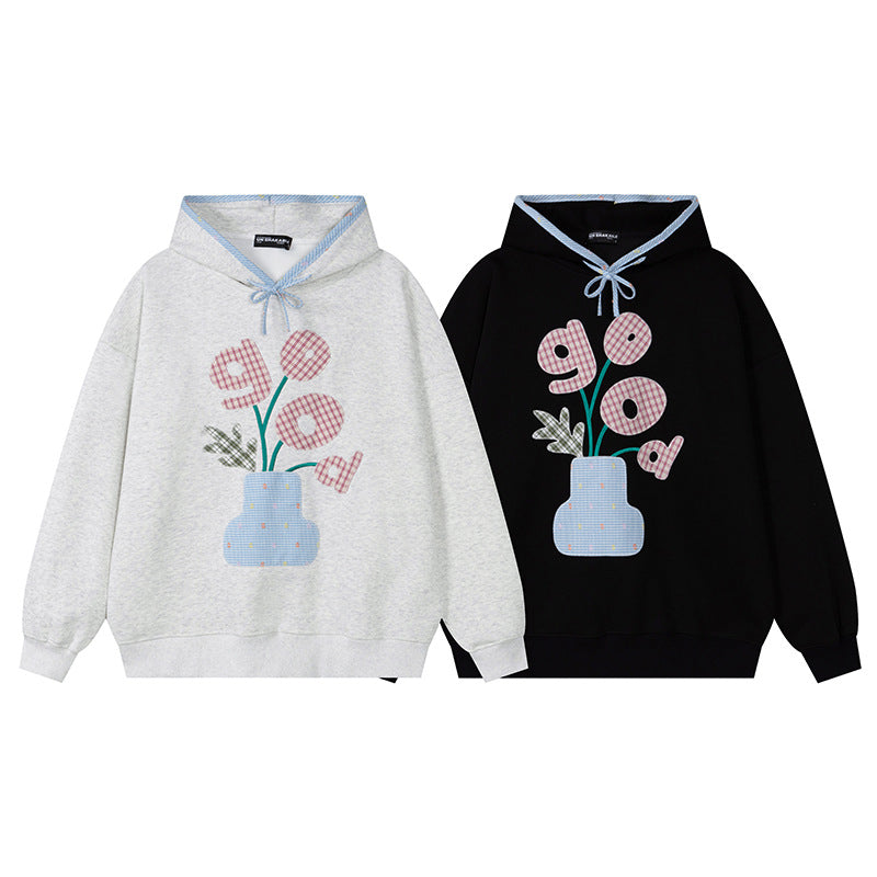 Women's Vase Sticker Print Hoodie Oversized Loose Casual Pullover Autumn Winter Streetwear Sweatshirt | Vase Bloom