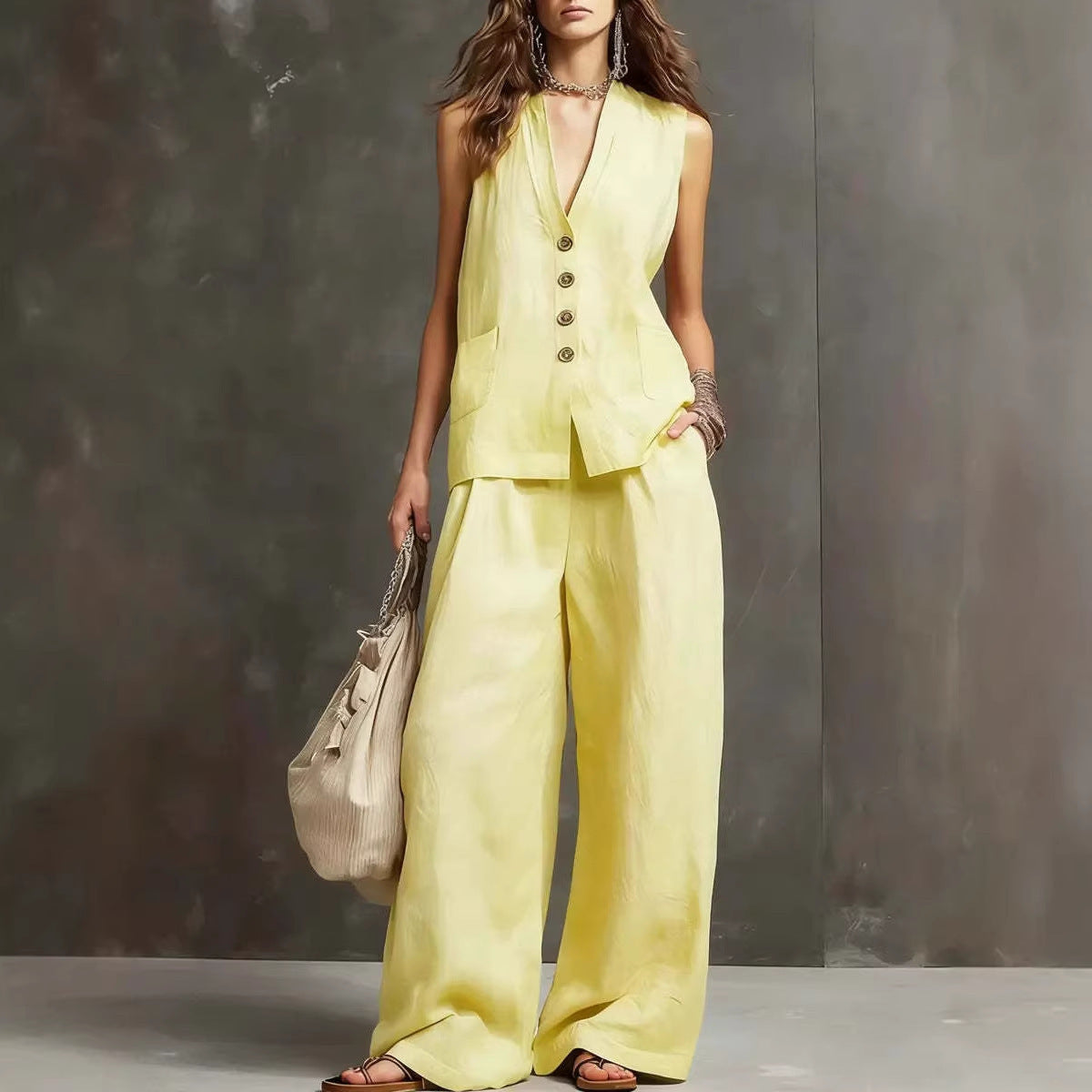 Women's Sleeveless Vest Wide Leg Pants Linen Two Piece Set Summer Casual Vacation Outfit - Seldom Seen Styles