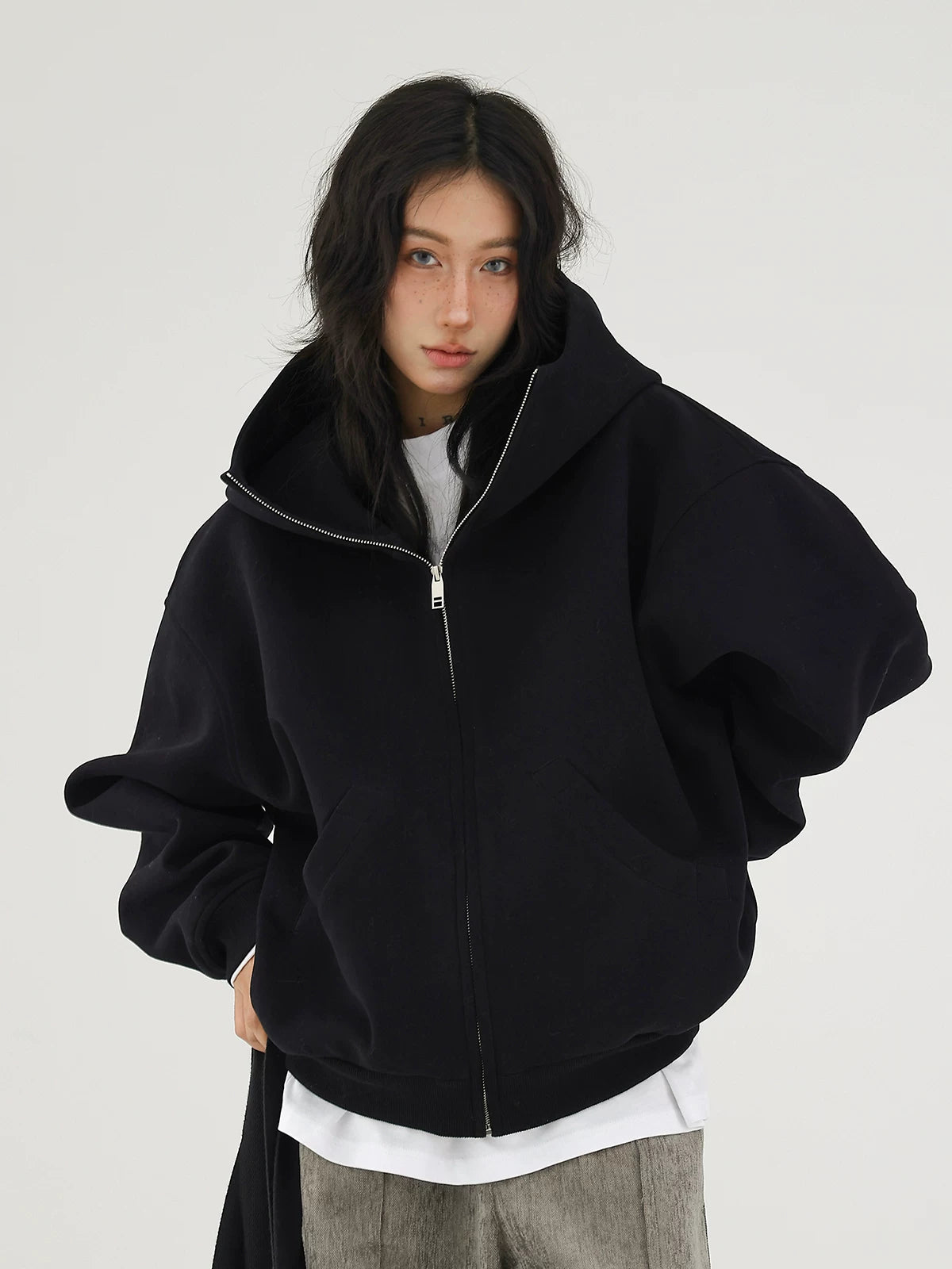 Acestudios trendy brand retro street lazy wind loose hooded cardigan thickened sweater jacket women