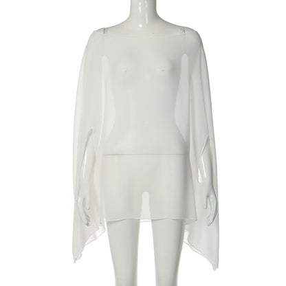 New street style top sexy perspective loose versatile pullover women's large size chiffon blouse
