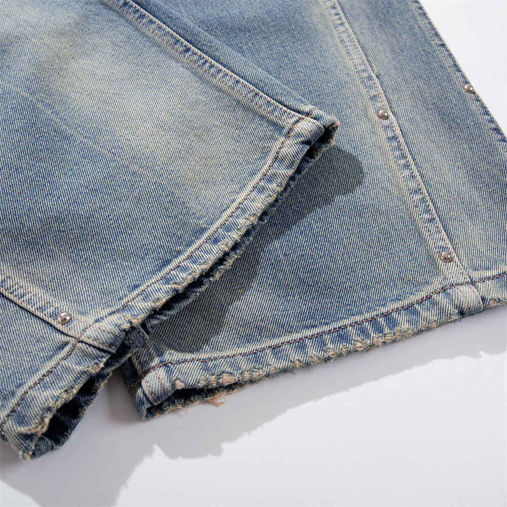 Distressed Gradient Washed Denim Wide Leg Pants Loose Straight Deconstruction Patchwork Streetwear Casual Summer Jeans | Fade Rip