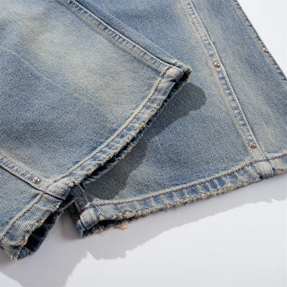 Distressed Gradient Washed Denim Wide Leg Pants Loose Straight Deconstruction Patchwork Streetwear Casual Summer Jeans | Fade Rip