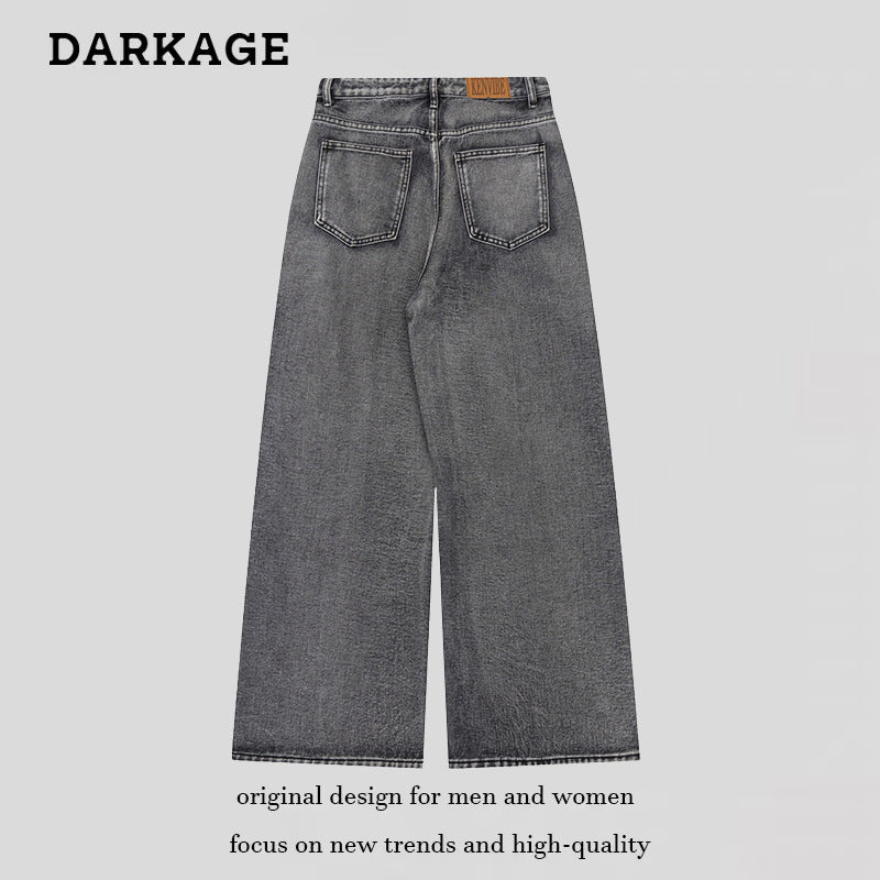 DARKAGE Vintage Washed Mud-Dyed Pink Paint Wide-Leg Jeans