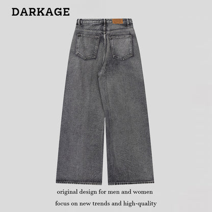 DARKAGE Vintage Washed Mud-Dyed Pink Paint Wide-Leg Jeans