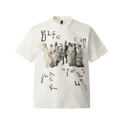 Women's American Retro Character Print Short Sleeve T-Shirt Loose Casual Oversized Summer Unisex Graphic Tee | Retro Print Tee