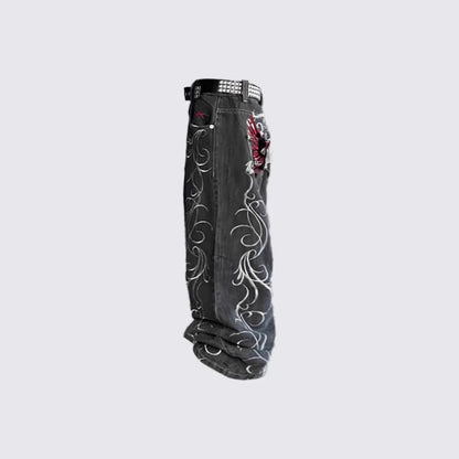 HelloIce Embroidered Y2K Hip Hop Jeans