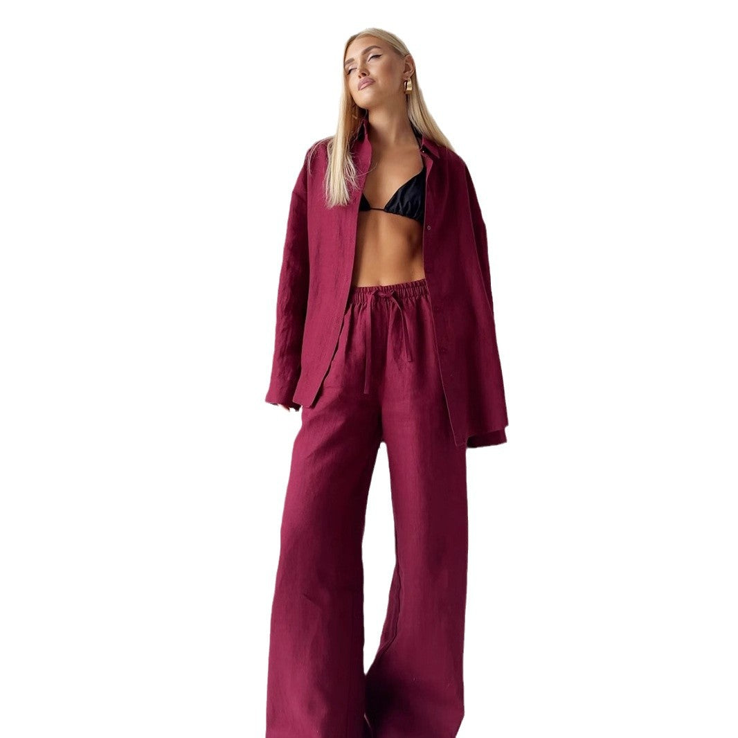 Cotton shirt trouser suit spring and summer new loose long-sleeved shirt casual suit for women - Seldom Seen Styles