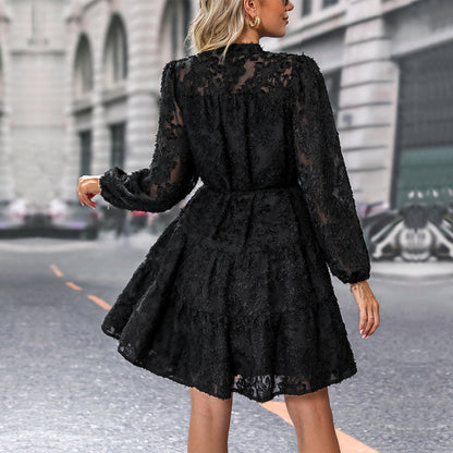 Women's Elegant Lace Mini Dress Long Sleeve Vintage Party Dress
