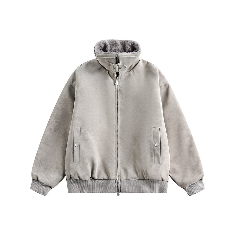 Vintage Suede Patchwork Lamb Wool Bomber Jacket