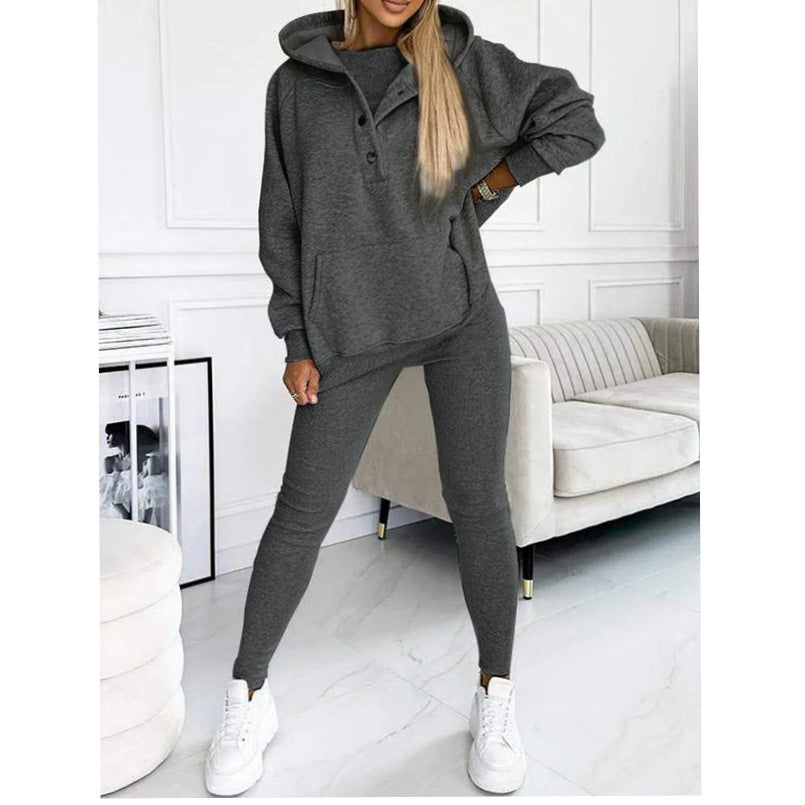 Women's Three Piece Lounge Set Hooded Sweatshirt Tank Top and Leggings Matching Tracksuit Casual Athleisure Outfit