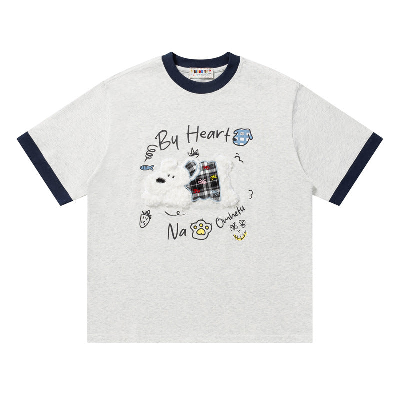 Plaid Bear Graphic Ringer T-Shirt Short Sleeve Crew Neck Oversized Casual Summer Streetwear Tee | Big Heart Ringer