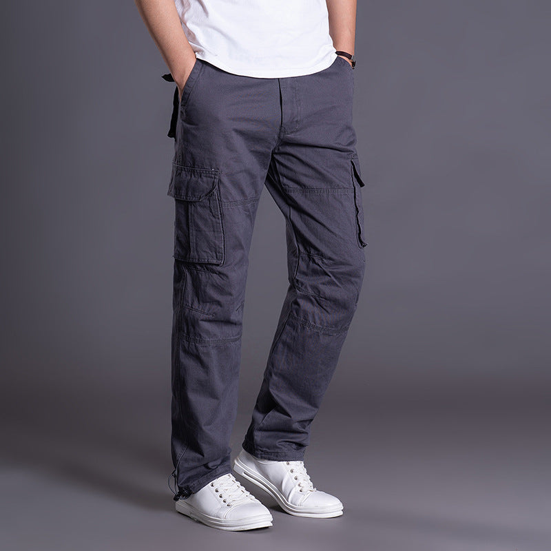 Men's Multi-Pocket Cargo Pants Straight Leg Elastic Waist Outdoor Work Trousers Summer Casual Streetwear Outfit