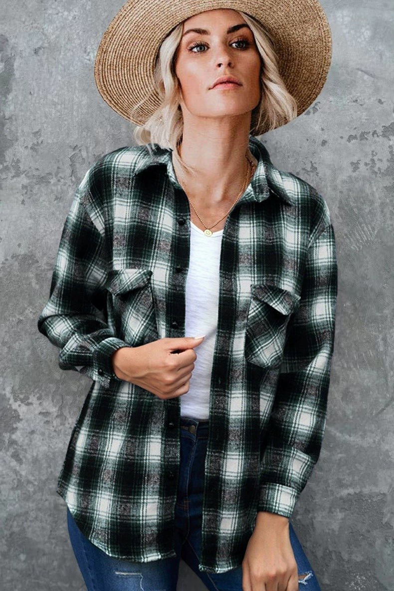 Women's Plaid Button Down Shirt Oversized Long Sleeve Flannel Shirt Jacket Casual Longline Shacket Coat