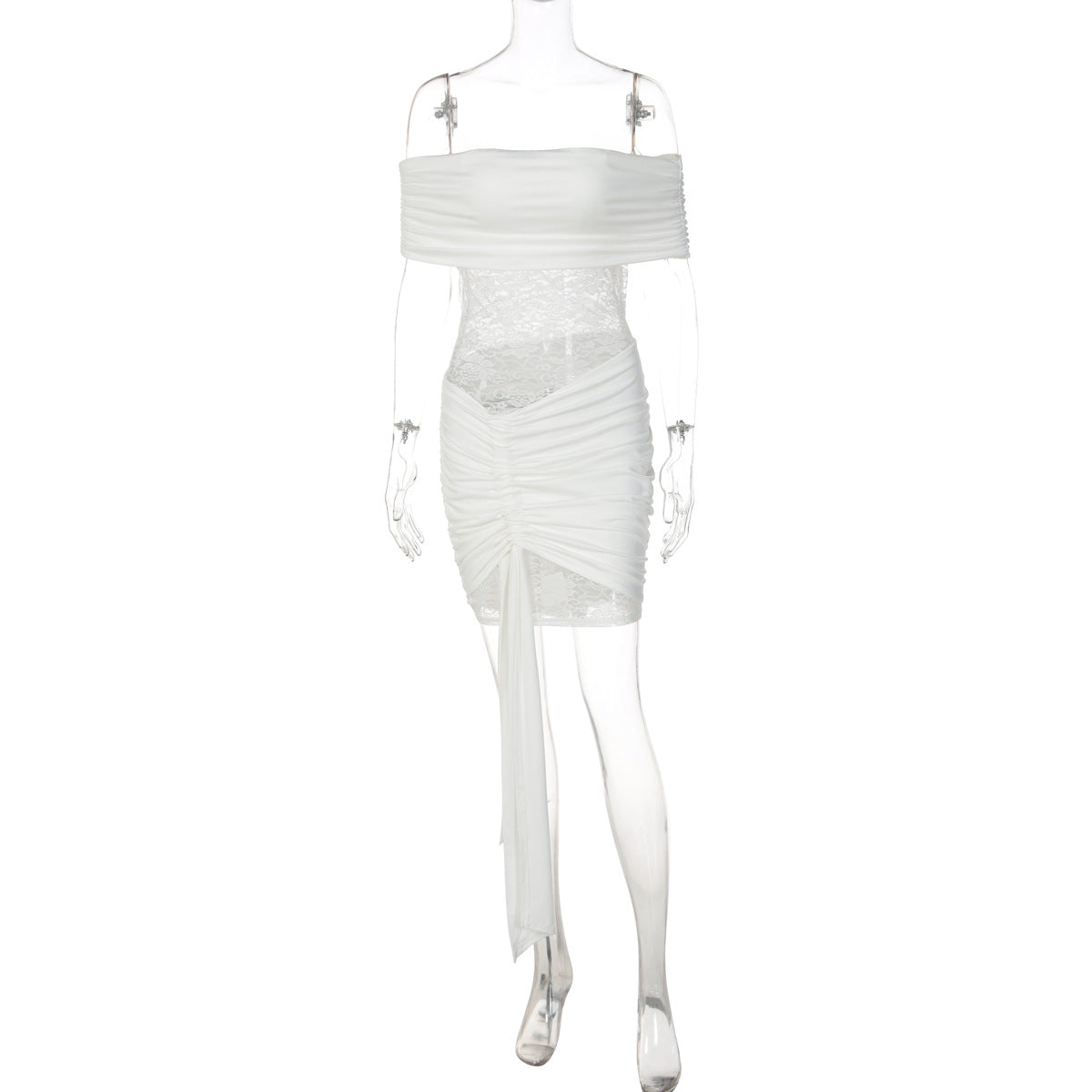 Lace dress sexy tube top one-word neck splicing perspective hip strap short skirt women's clothing - Seldom Seen Styles