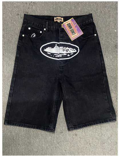 Men's Star Embroidered Denim Shorts Baggy Jorts Loose Fit Streetwear Jean Shorts Y2K Skate Shorts