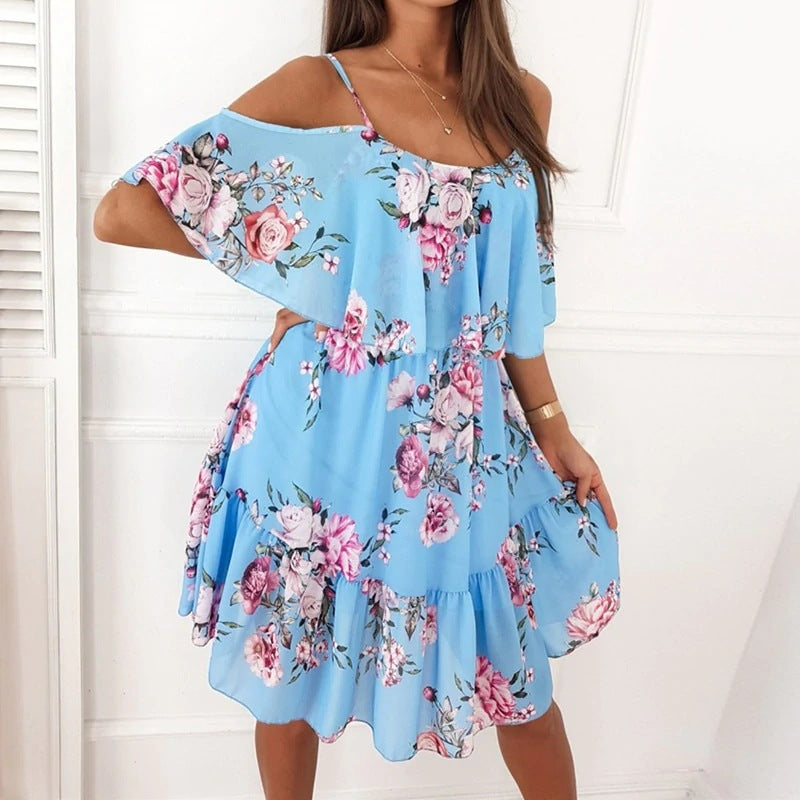Women's Floral Off Shoulder Dress Chiffon Summer Boho Mini Dress - Seldom Seen Styles