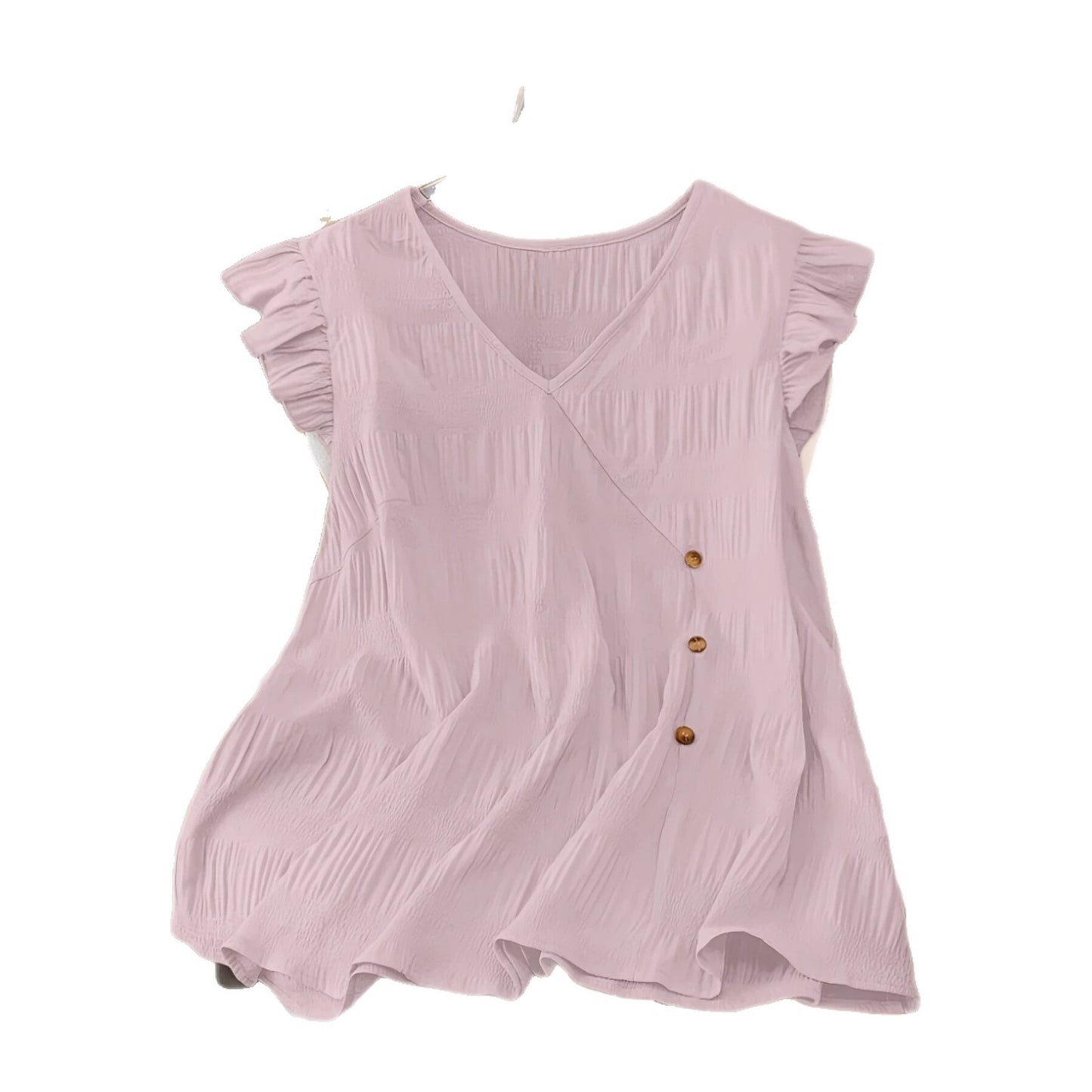 Women's V Neck Flutter Sleeve Blouse Casual Loose Fit Summer Top Button Detail Flowy Tunic Shirt - Seldom Seen Styles