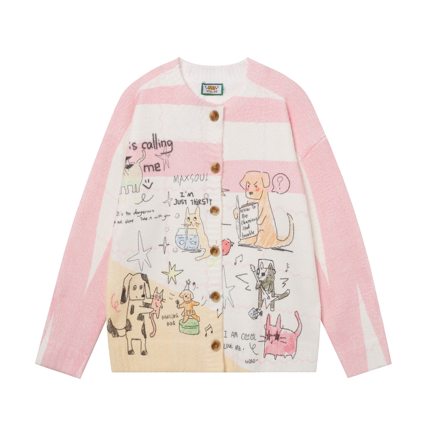 Full Print Cartoon Cardigan Sweater Unisex Loose Fit Cute Kawaii Knit Couple Streetwear Open Front Knitwear | Toon Cardi